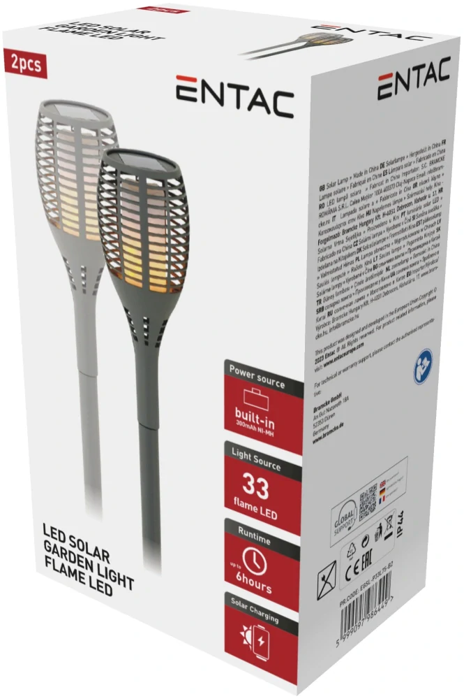 Entac Venkovní solární lampa 56cm LED efekt plamene 2ks