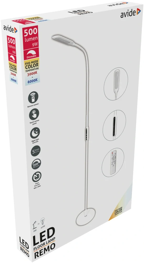 LED stmívatelná lampa AVIDE REMO 9W 500lm CCT, dálkový ovladač