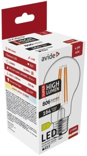 Avide LED Filament Globe 4,9W E27 A60 WW 2700K Super High Lumen