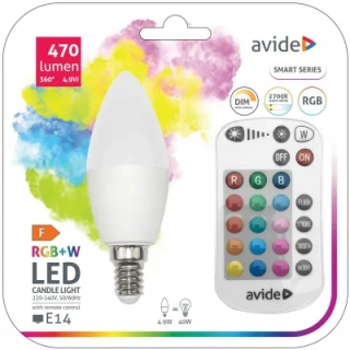 LED žárovka E14 4,9W RGB+W, stmívatelná, s dálkovým ovládáním