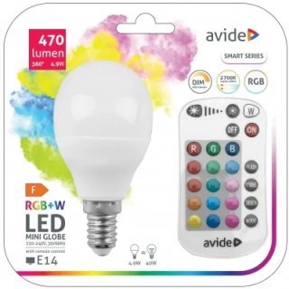 LED žárovka E14 4,9W RGB+W, stmívatelná, s dálkovým ovládáním