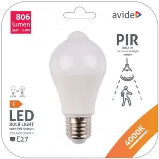 LED žárovka E27 8,8W NW, PIR senzorem